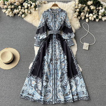 A line Long Sleeves Floral Holiday Dresses Women's Dress SD1284